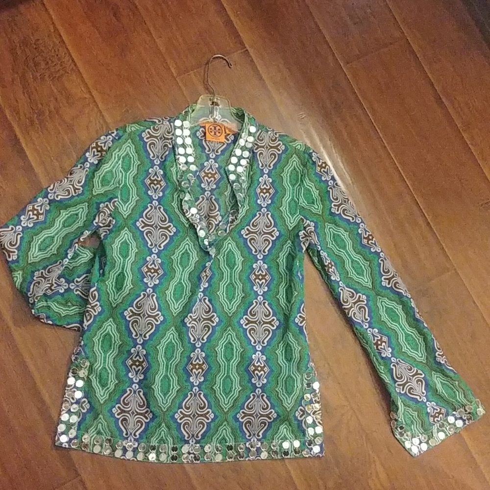 Tory Burch split sleeve tunic with mirror details